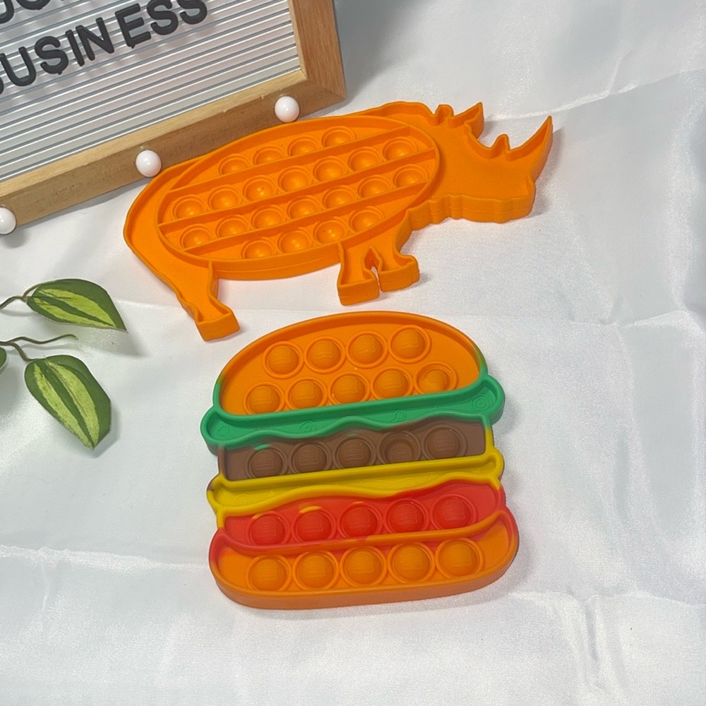 Orange Rhino and Burger Pop It Fidget Toys